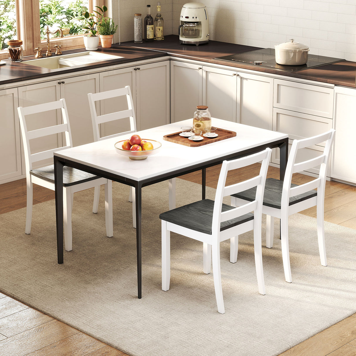 Set of 2 Wood Dining Chairs with Solid Rubber Wood Legs