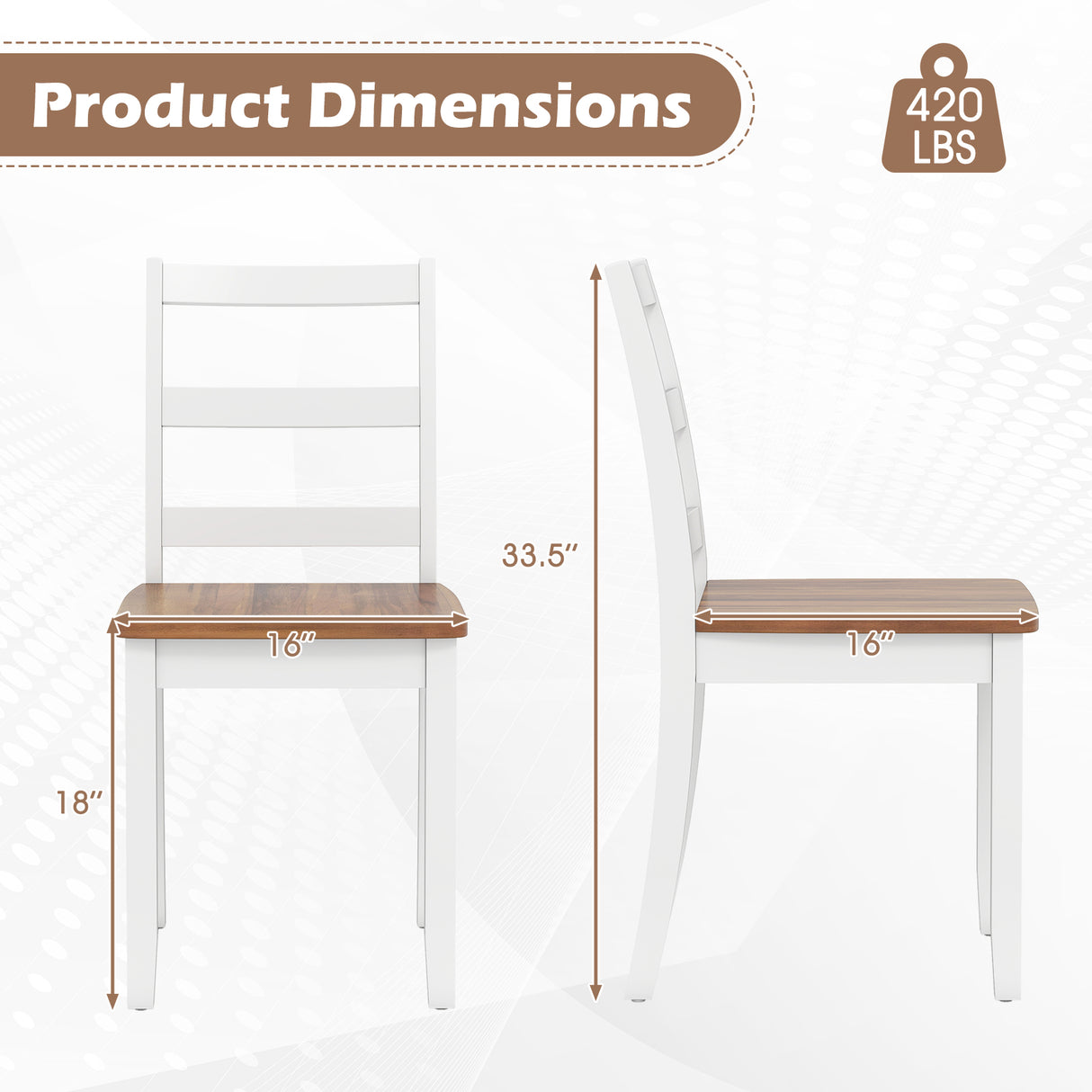 Set of 2 Wood Dining Chairs with Solid Rubber Wood Legs
