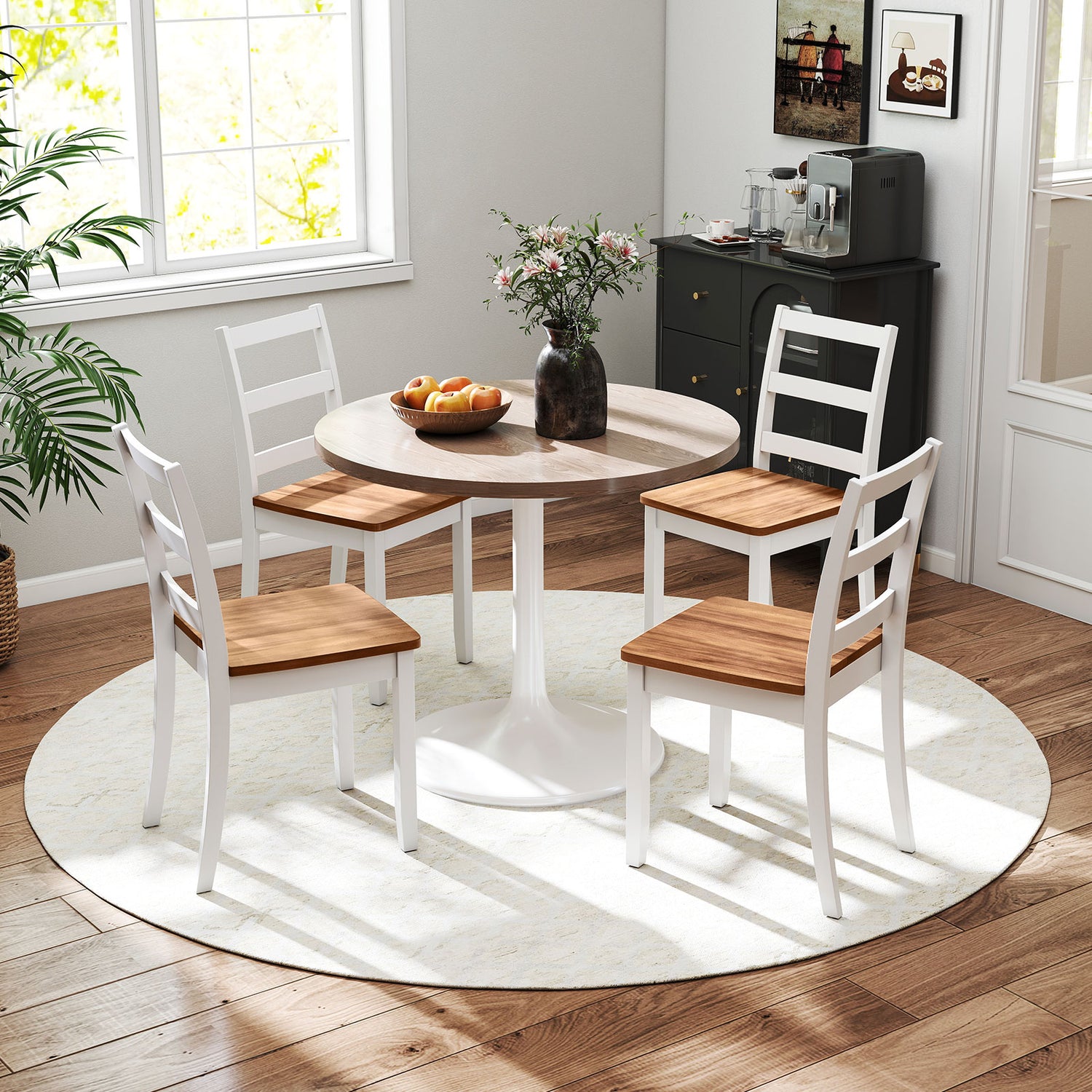 Set of 2 Wood Dining Chairs with Solid Rubber Wood Legs