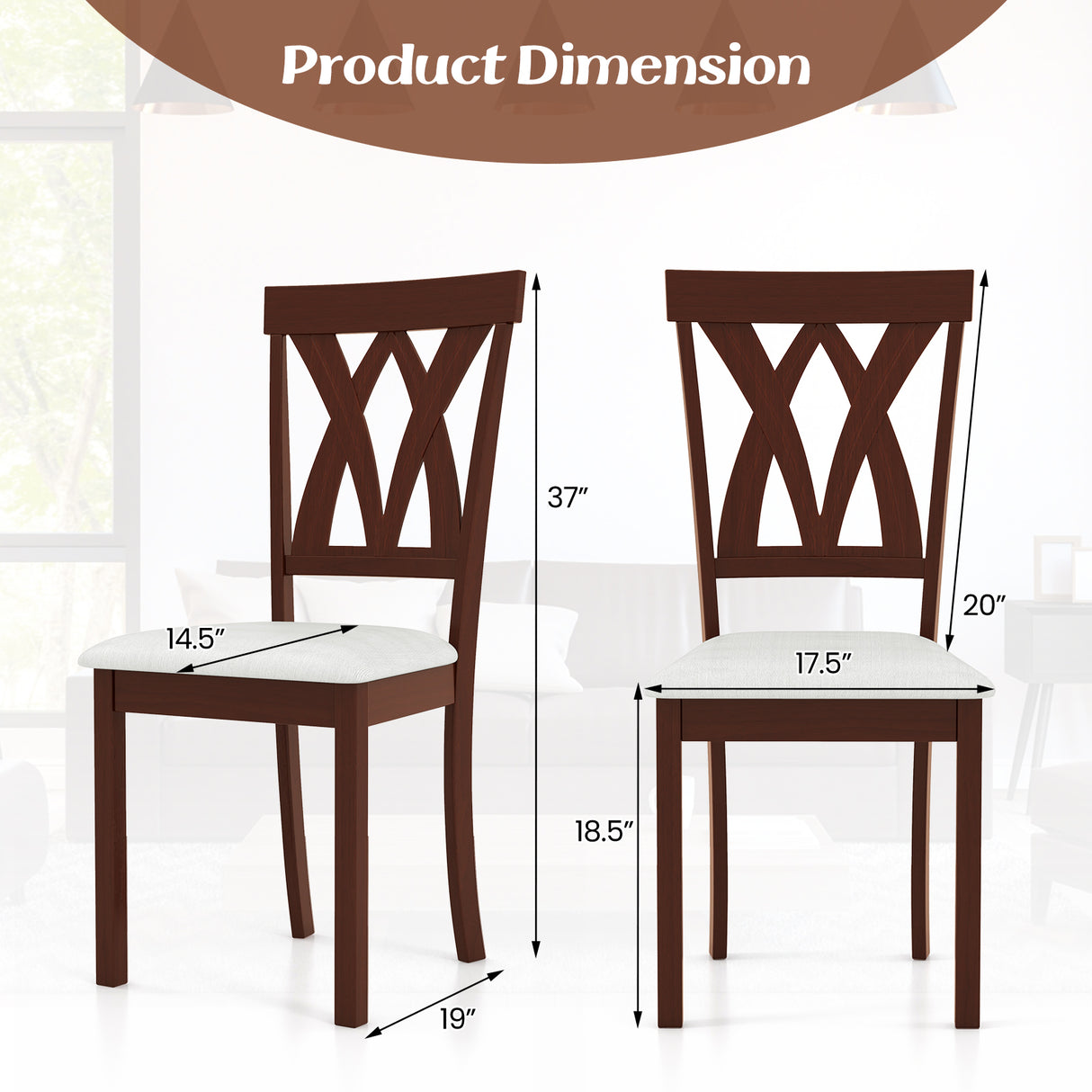 Set of 2 Wood Kitchen Chairs with Faux Leather Upholstered Seat