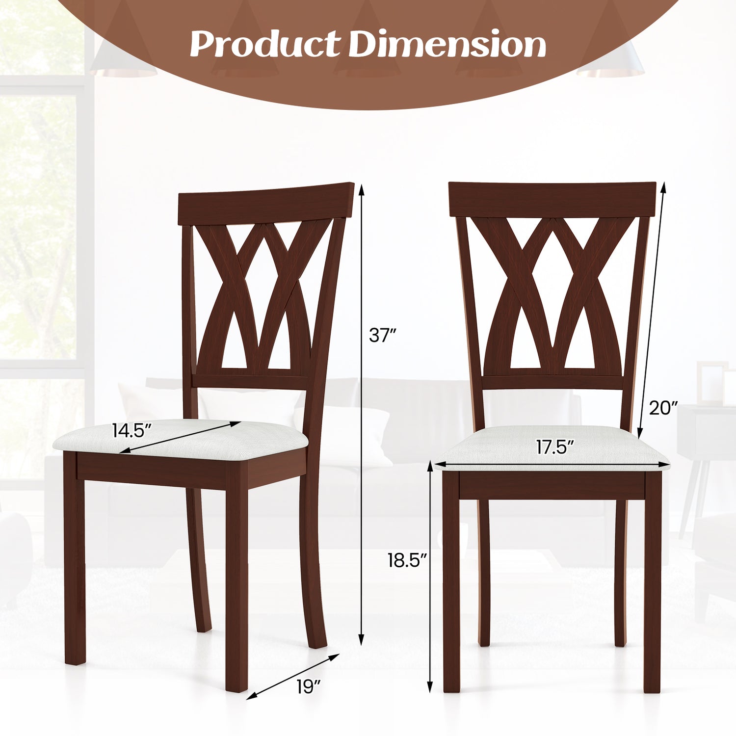 Set of 2 Wood Kitchen Chairs with Faux Leather Upholstered Seat