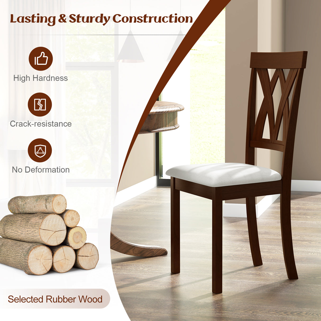 Set of 2 Wood Kitchen Chairs with Faux Leather Upholstered Seat