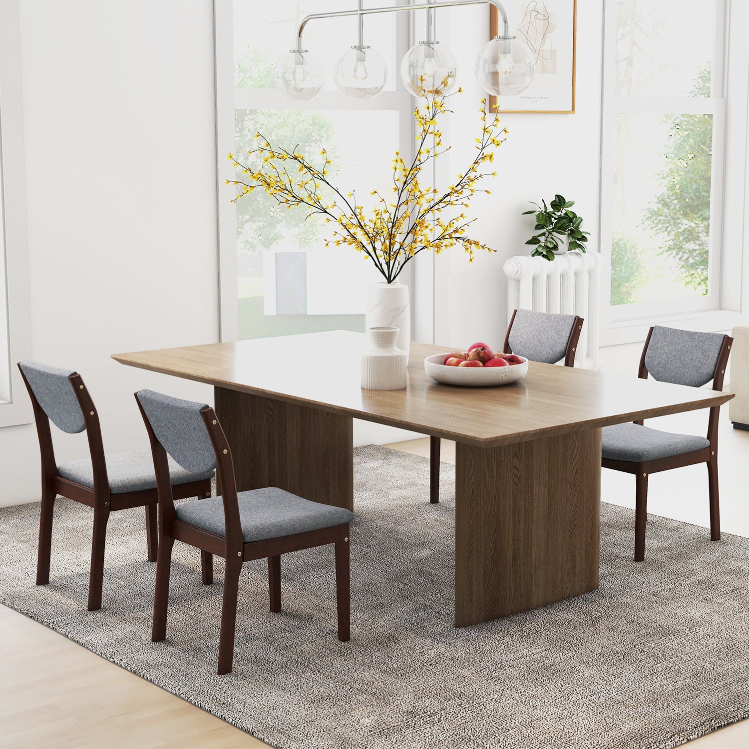 Set of 2 Wood Kitchen Chairs with Faux Leather Upholstered Seat