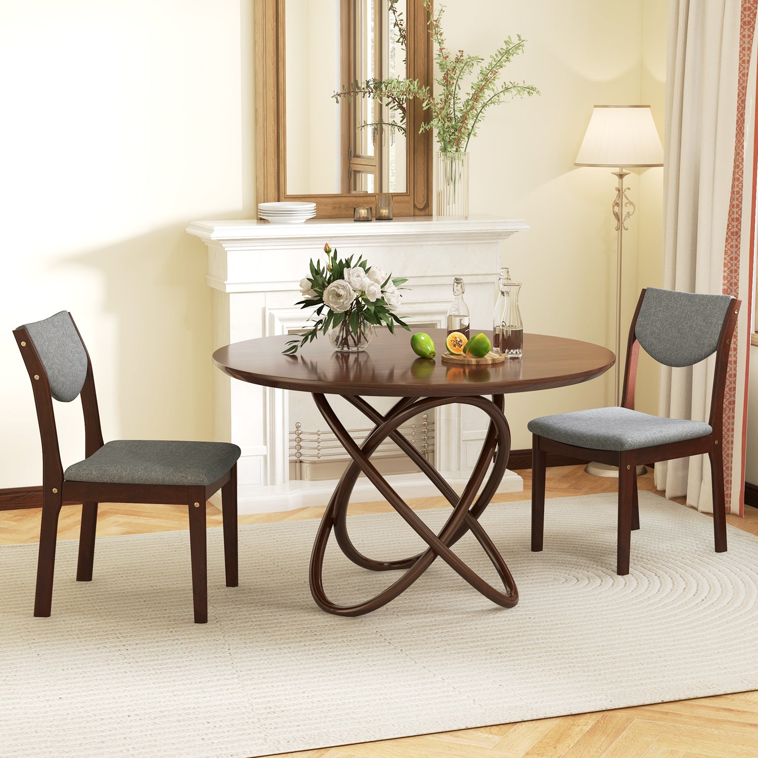 Set of 2 Wood Kitchen Chairs with Faux Leather Upholstered Seat