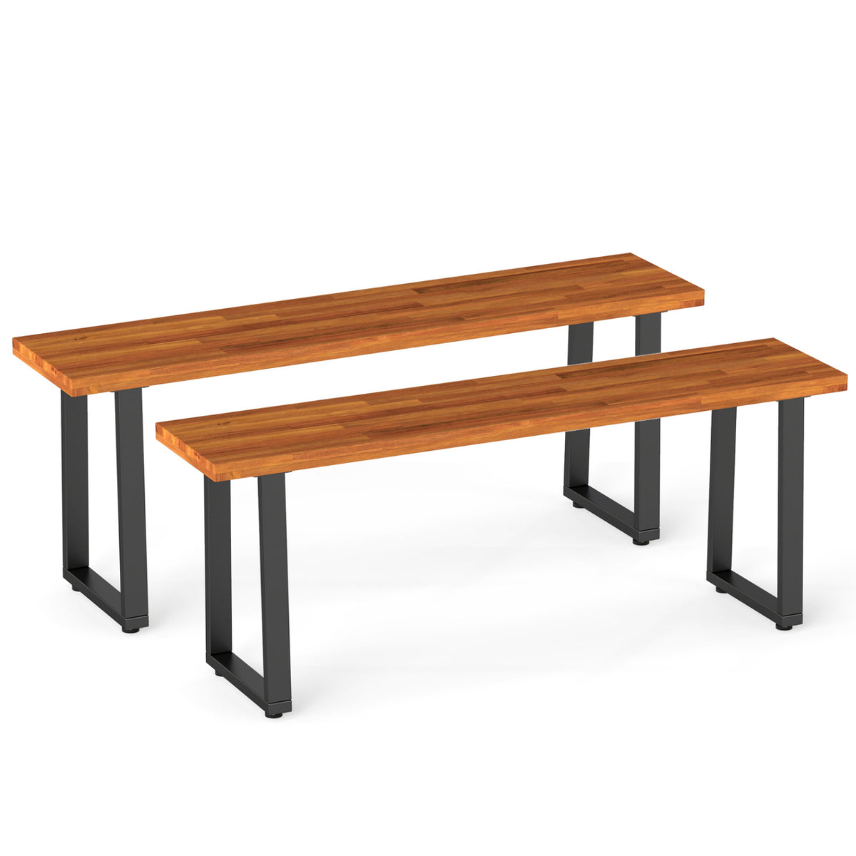 Set of 2 Wood Patio Bench 47.5" Long Dining Bench for Entryway Poolside