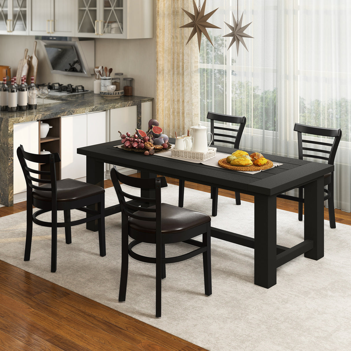 Set of 2 Wooden Dining Chair with Rubber Wood Legs for Restaurant