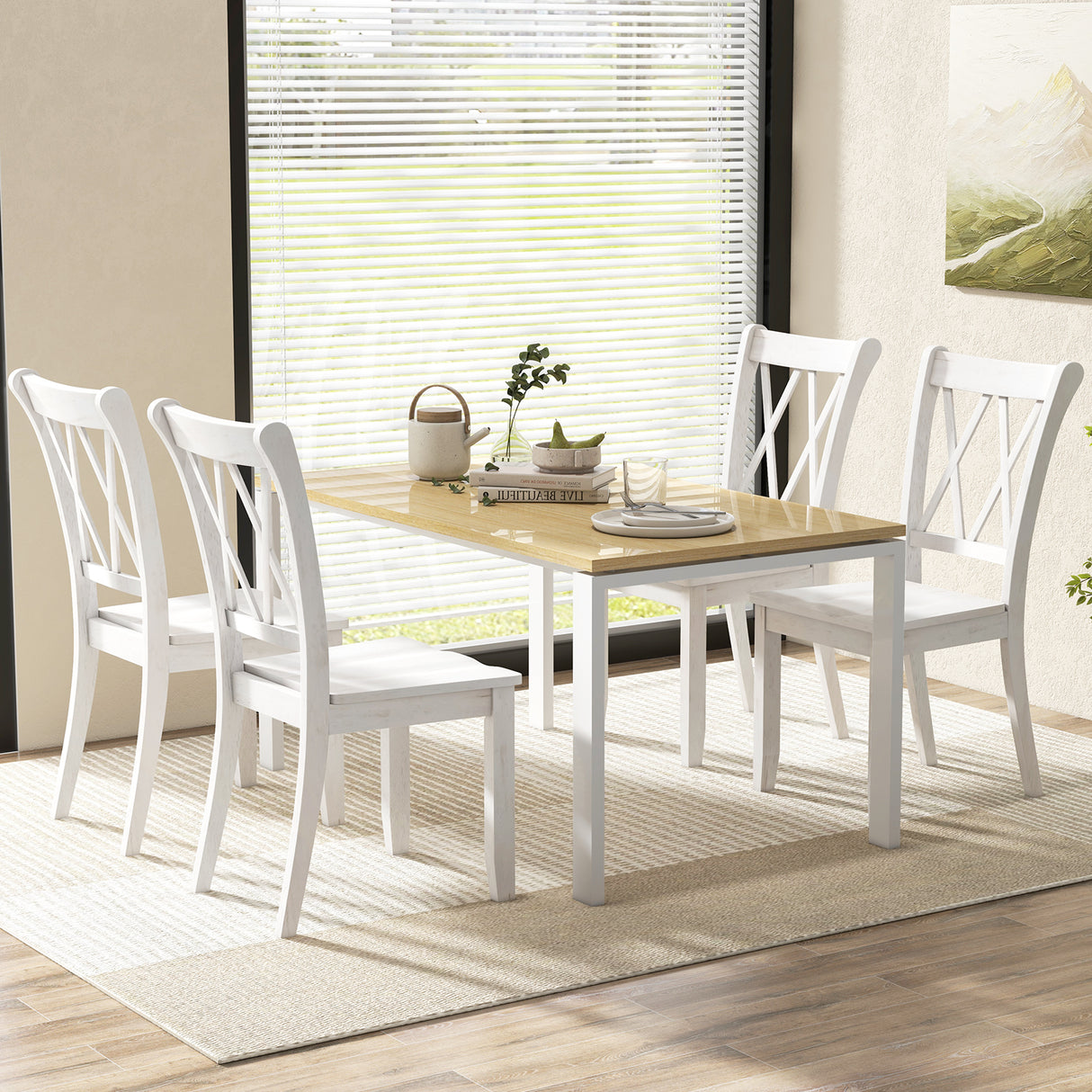 Set of 2 Cross Back Rubber Wood Dining Chairs