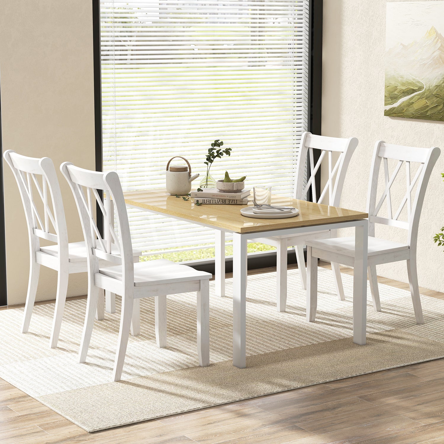 Set of 2 Cross Back Rubber Wood Dining Chairs