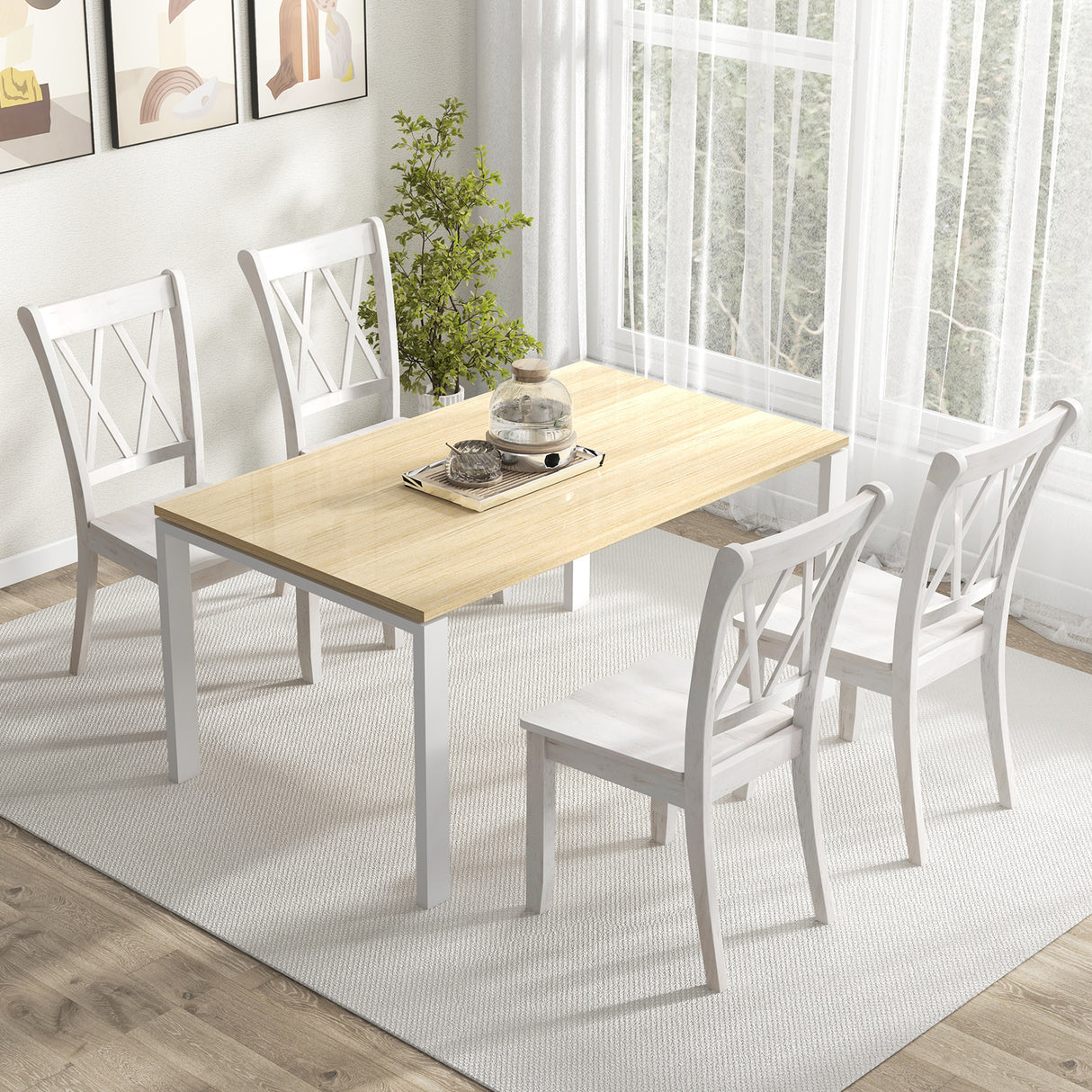 Set of 2 Cross Back Rubber Wood Dining Chairs