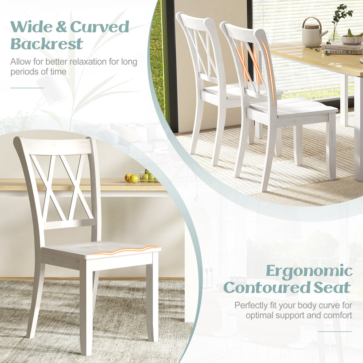 Set of 2 Cross Back Rubber Wood Dining Chairs