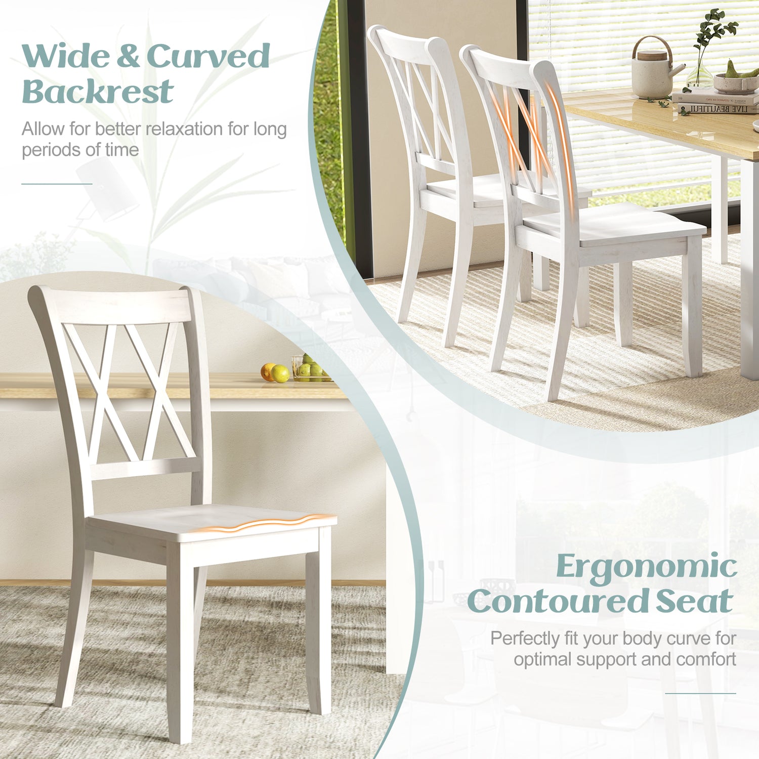 Set of 2 Cross Back Rubber Wood Dining Chairs