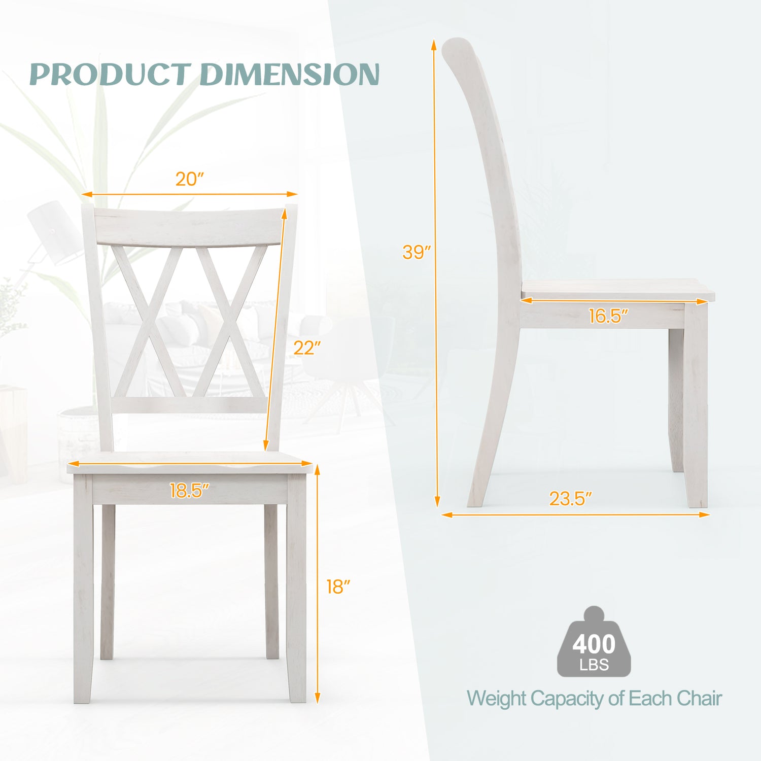 Set of 2 Cross Back Rubber Wood Dining Chairs