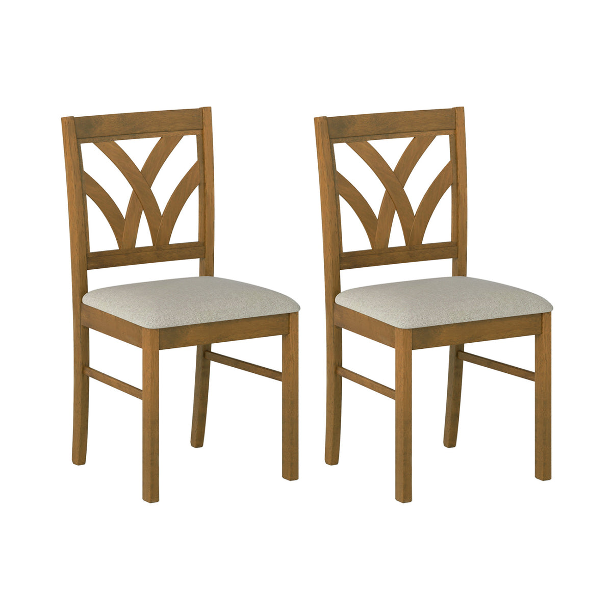 Set of 2 Wooden Dining Chairs Upholstered with Hollowed Backrest and Soft Padded Seat