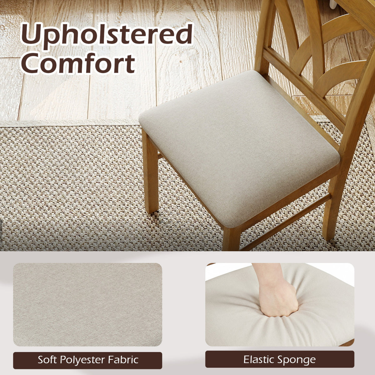 Set of 2 Wooden Dining Chairs Upholstered with Hollowed Backrest and Soft Padded Seat