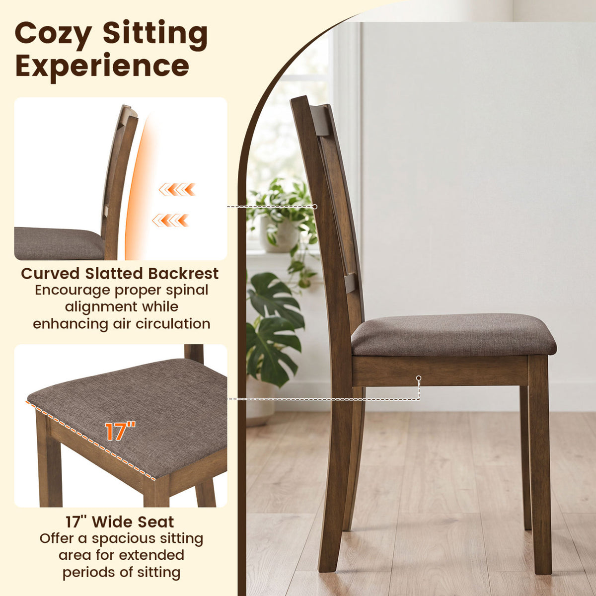 Set of 2 Wooden Dining Chairs Upholstered Kitchen Chairs with Rubber Wood Frame