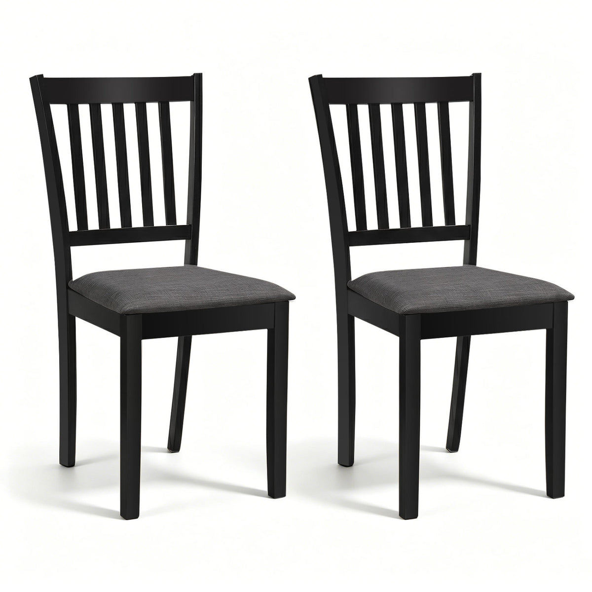 Set of 2 Wooden Dining Chairs Upholstered Kitchen Chairs with Rubber Wood Frame