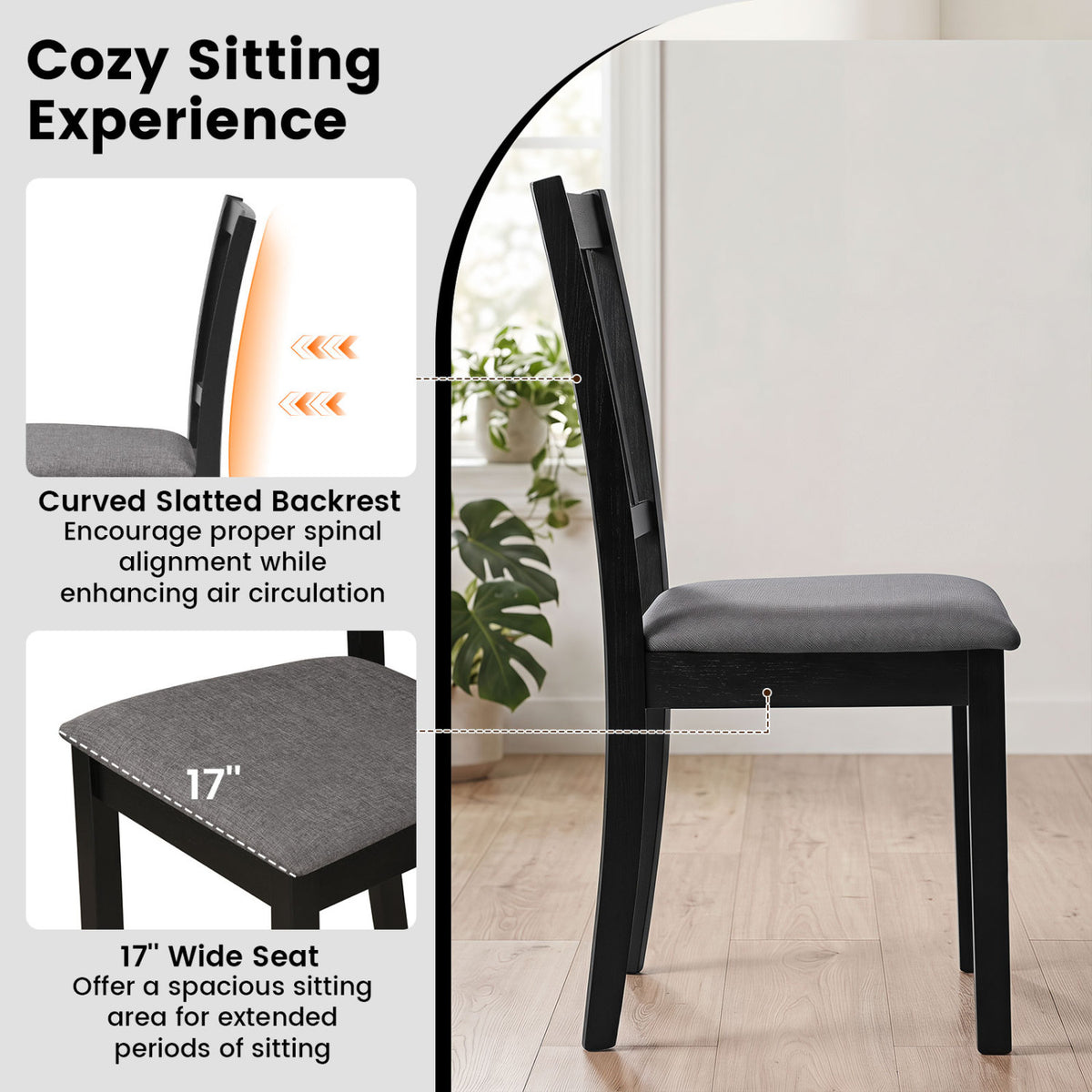 Set of 2 Wooden Dining Chairs Upholstered Kitchen Chairs with Rubber Wood Frame
