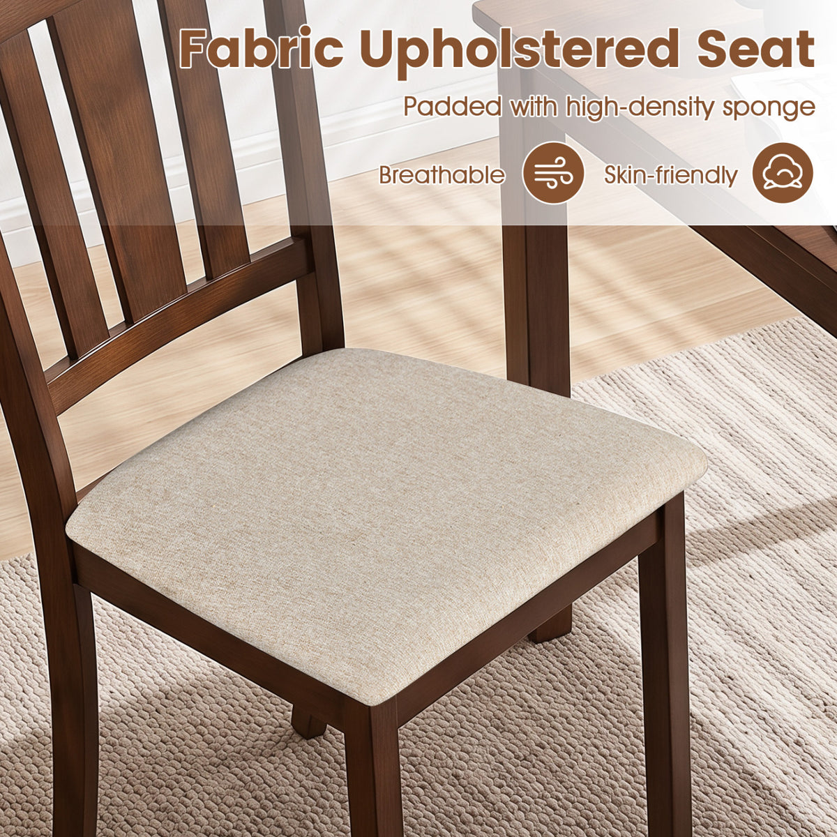 Set of 2 Wooden Dining Chair with Hollow Back and Soft-padded Cushion