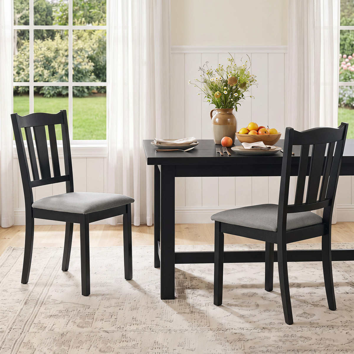 Set of 2 Wooden Dining Chair with Hollow Back and Soft-padded Cushion