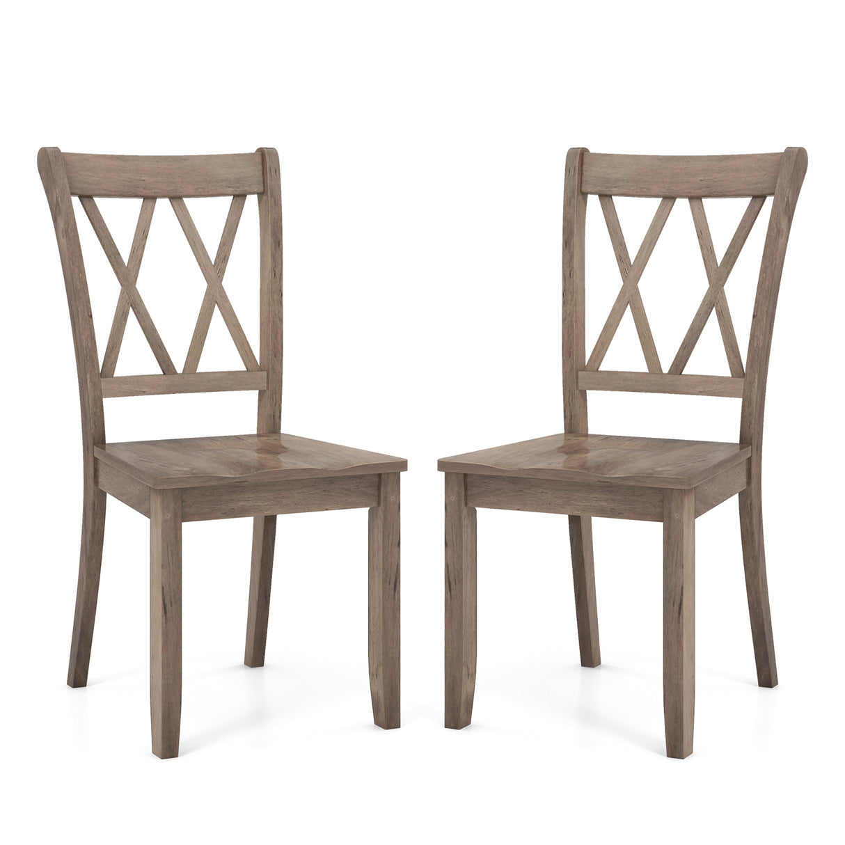 Set of 2 Cross Back Rubber Wood Dining Chairs