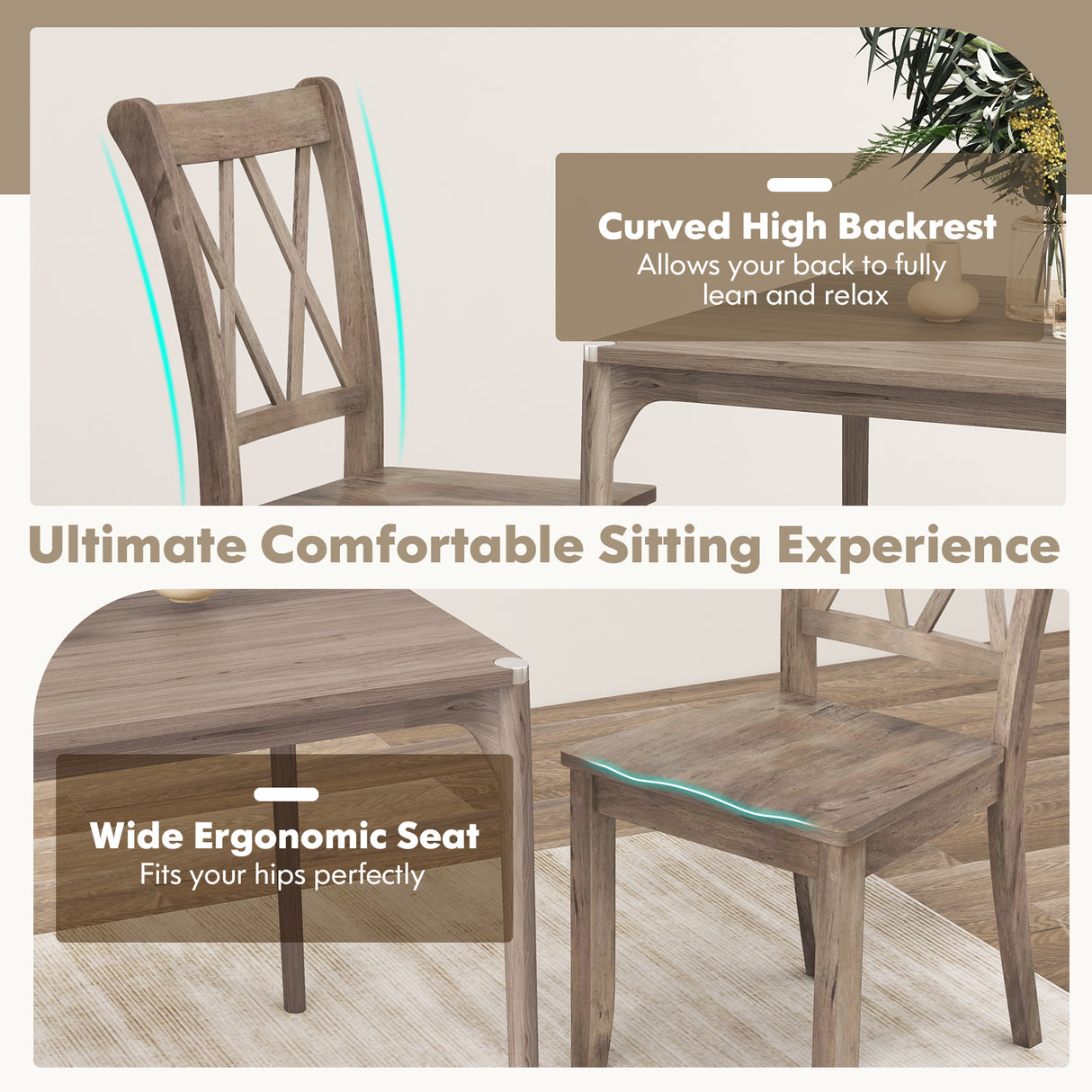 Set of 2 Cross Back Rubber Wood Dining Chairs