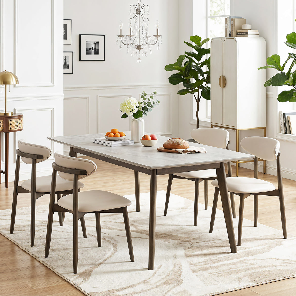 Set of 2 Wooden Modern Upholstered Dining Chairs with Curved Backrest