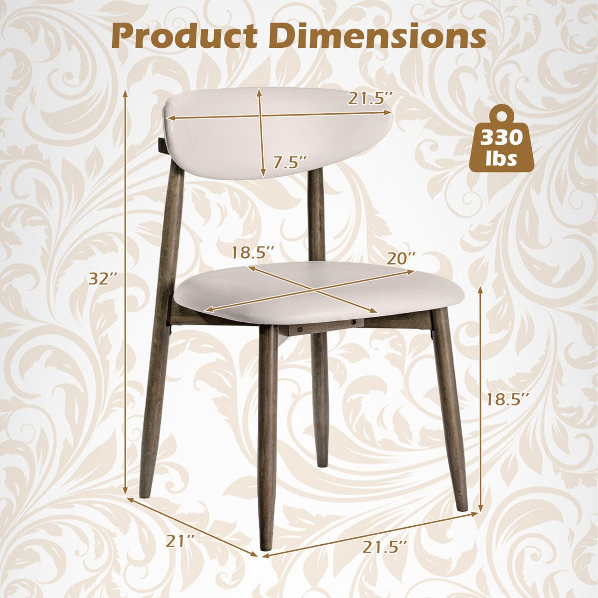 Set of 2 Wooden Modern Upholstered Dining Chairs with Curved Backrest