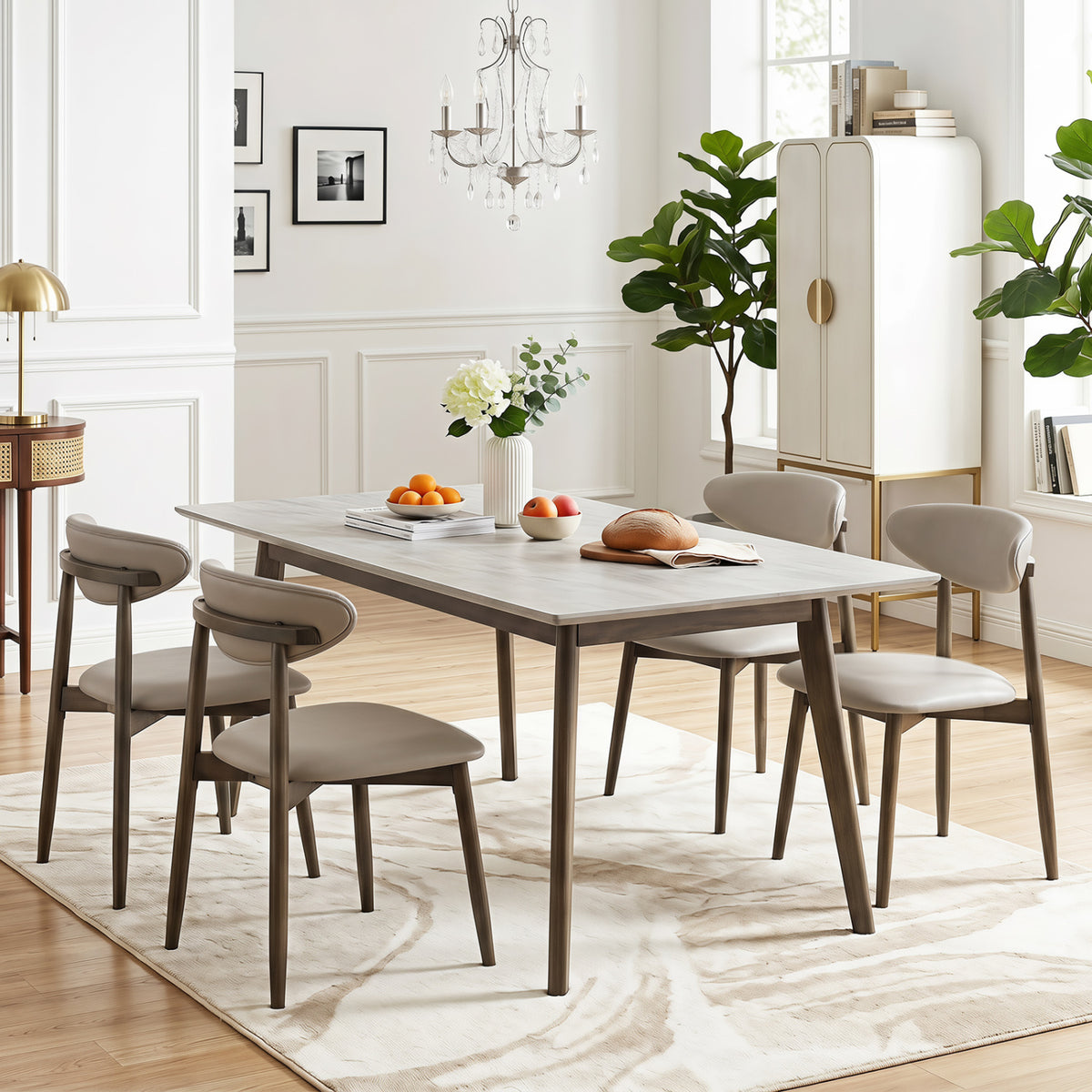 Set of 2 Wooden Modern Upholstered Dining Chairs with Curved Backrest
