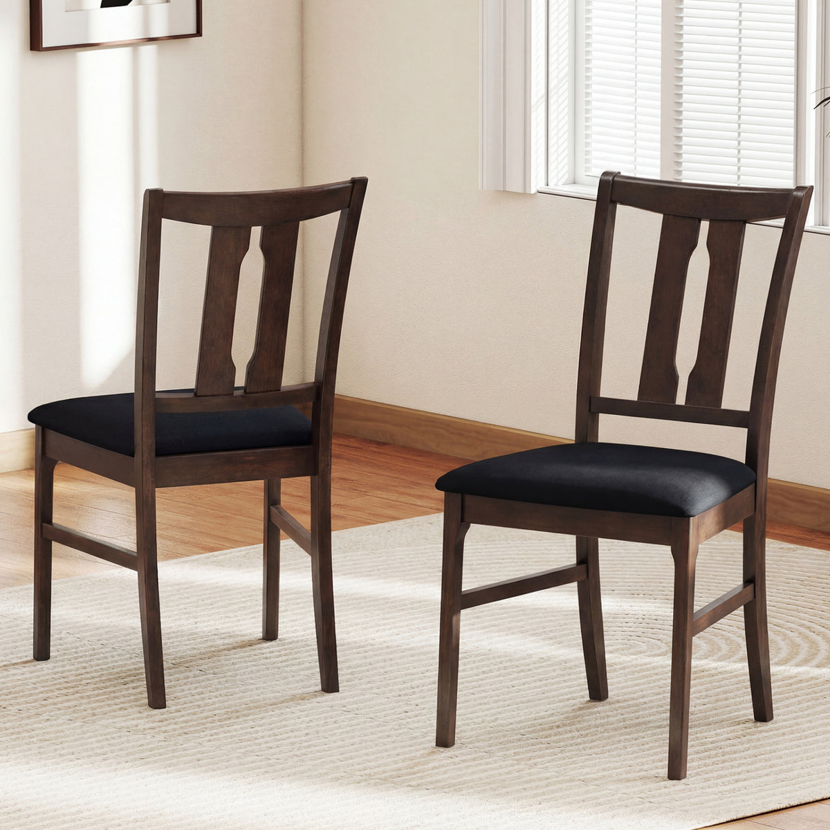 Set of 2 Wooden Upholstered Dining Chairs with High Curved Back