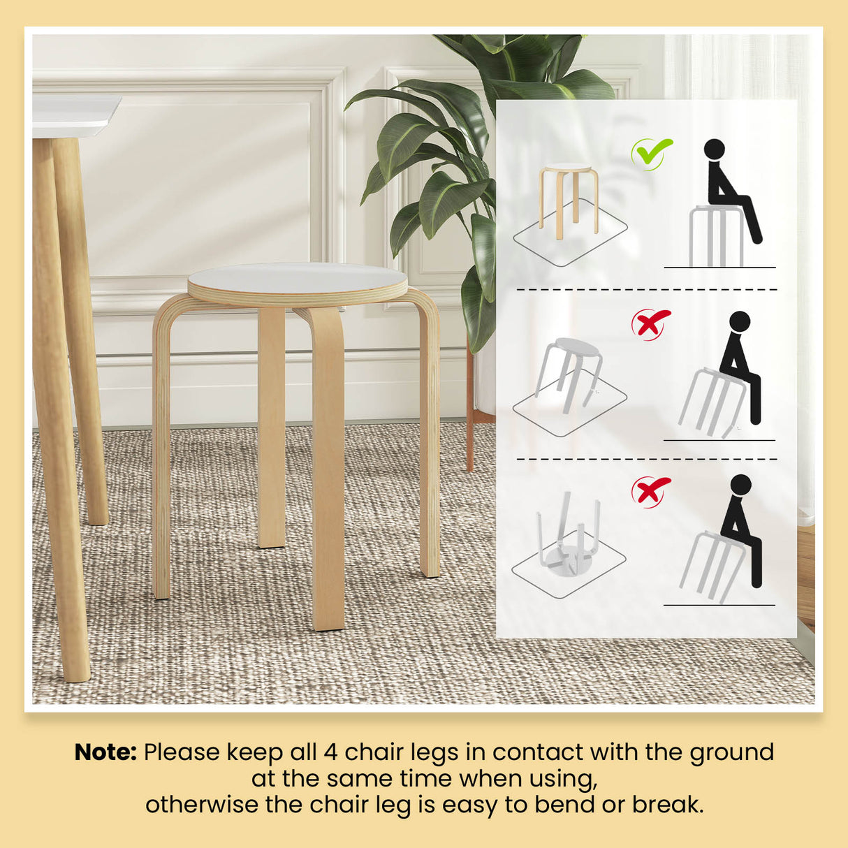 Set of 4 18 Inch Wood Home Backless Dining Chairs