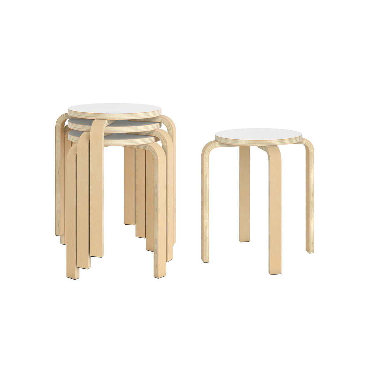 Set of 4 18 Inch Wood Home Backless Dining Chairs
