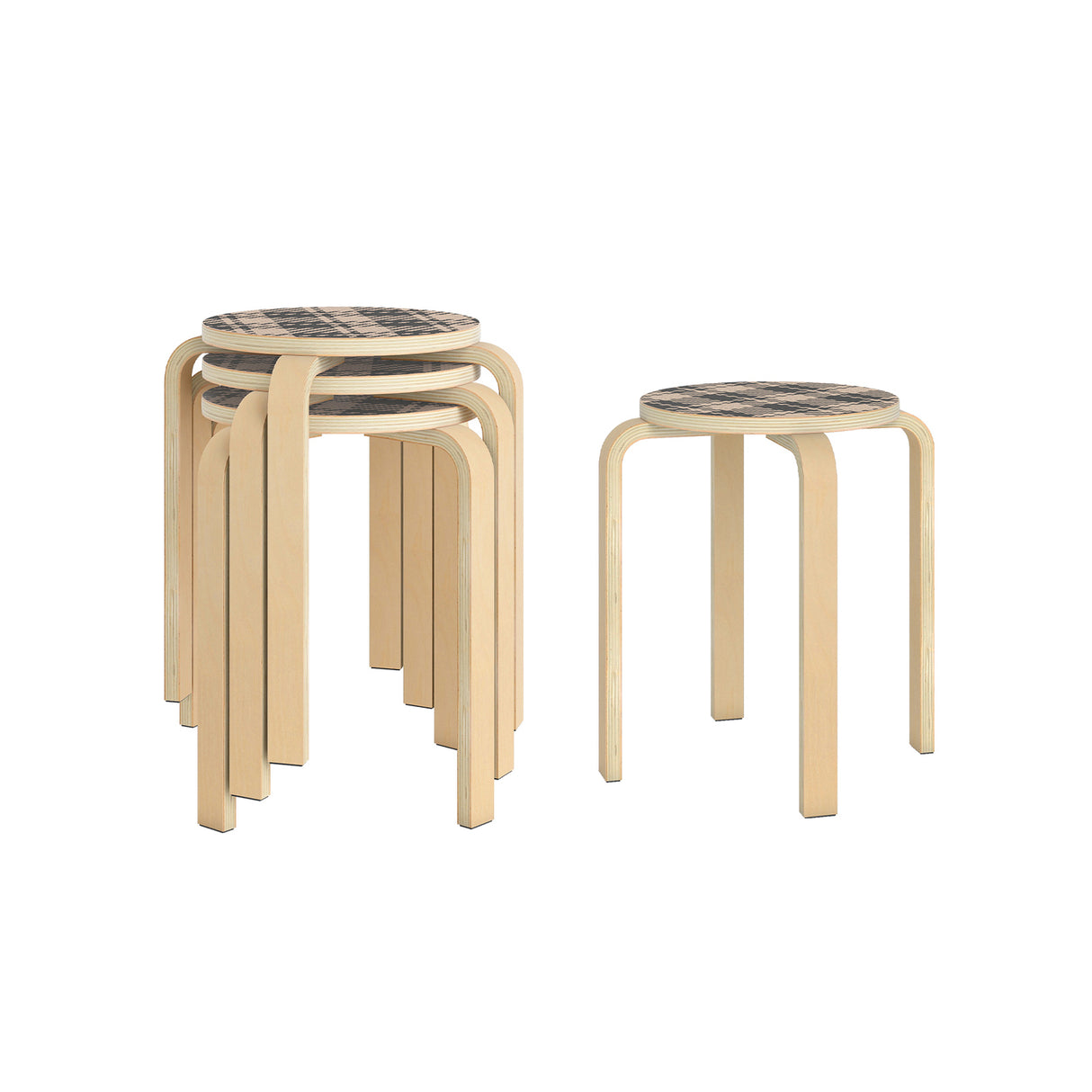 Set of 4 18 Inch Wood Home Backless Dining Chairs