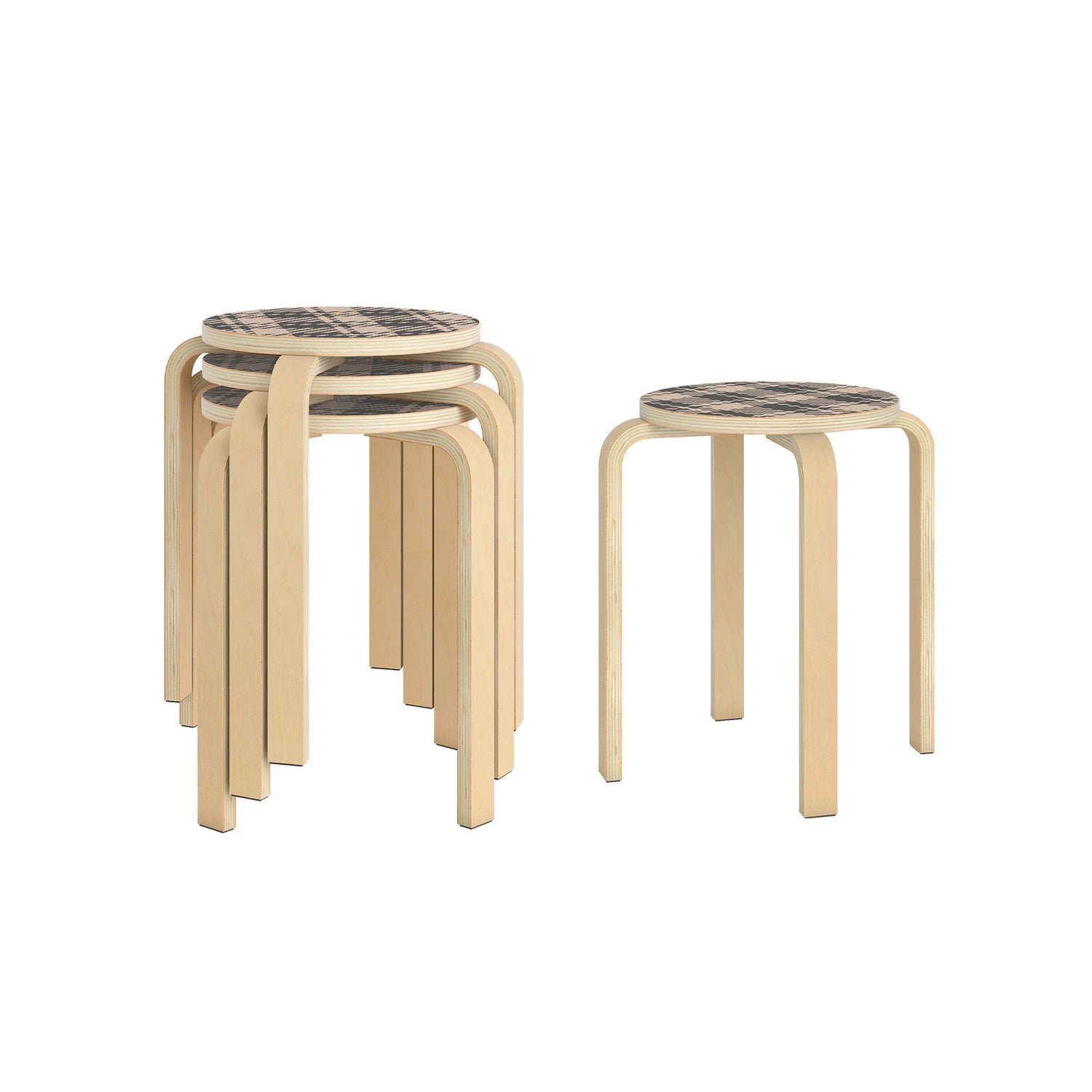 Set of 4 18 Inch Wood Home Backless Dining Chairs