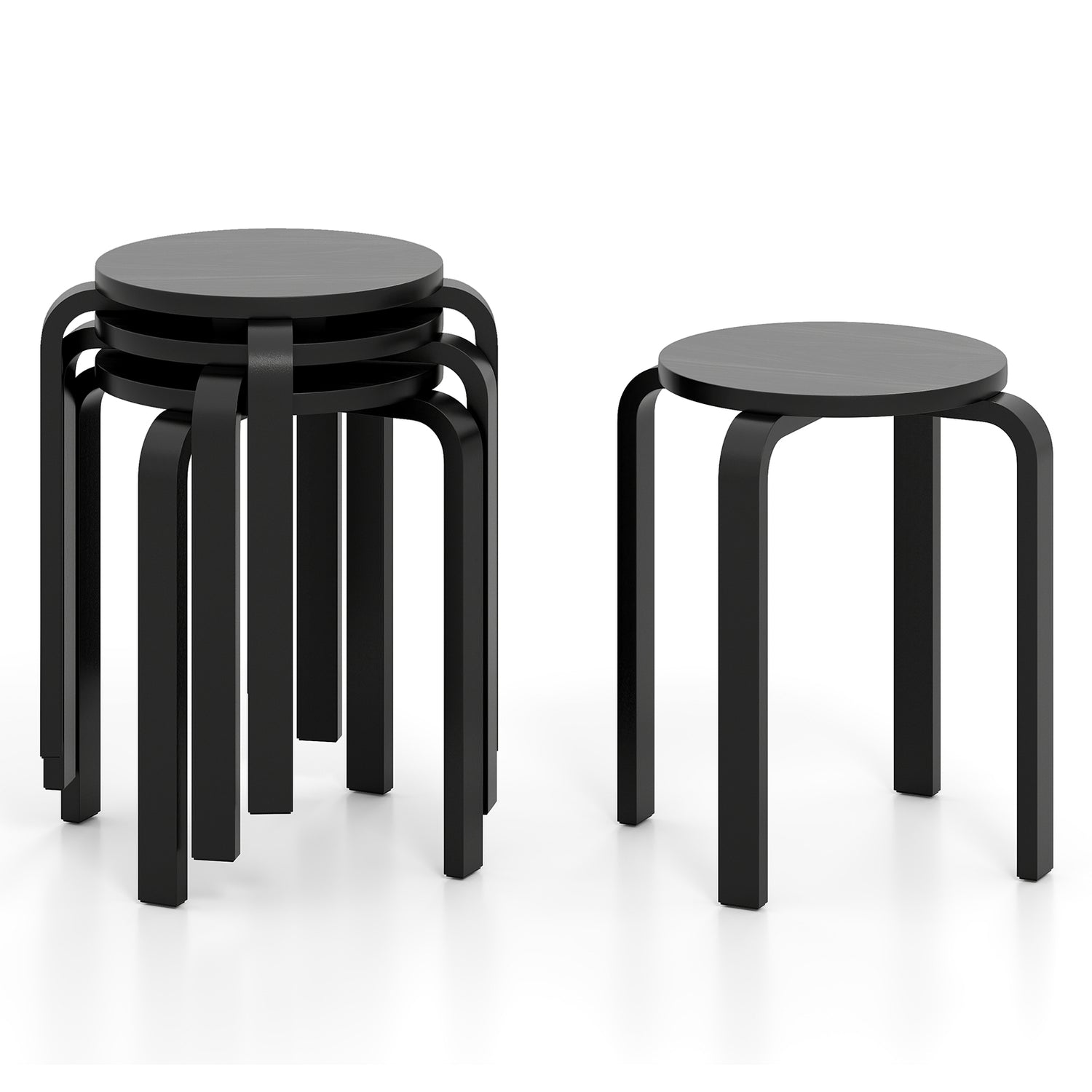 Set of 4 18 Inch Wood Home Backless Dining Chairs