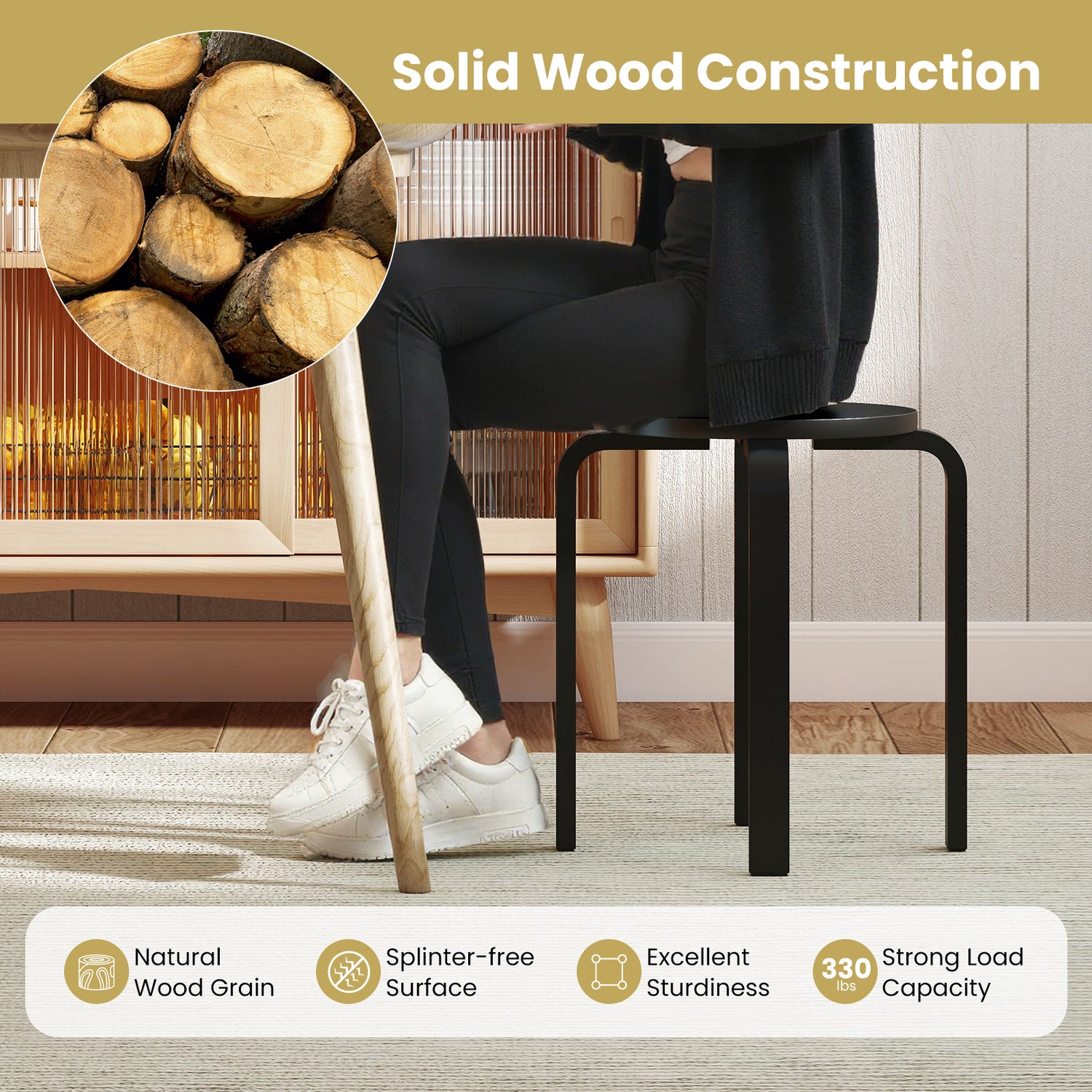 Set of 4 18 Inch Wood Home Backless Dining Chairs