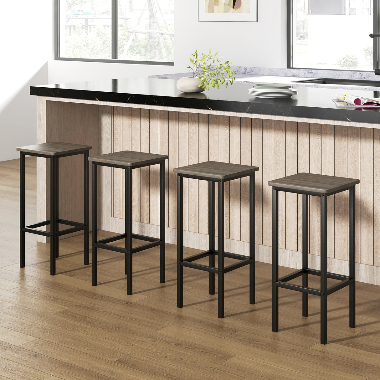 Set of 4 Bar Stool Set 26 Inch Bar Chair with Metal Legs and Footrest