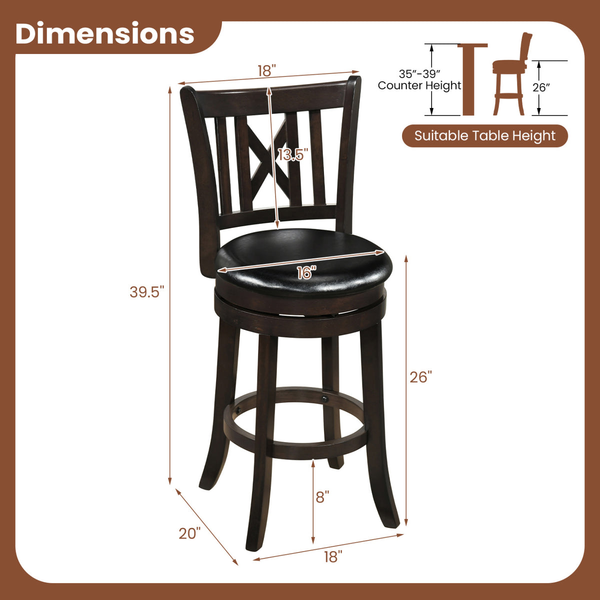 Set of 4 Bar Stools Swivel Bar Chairs with Hollowed Backrest and Footrest-26/Footrest-30 inches
