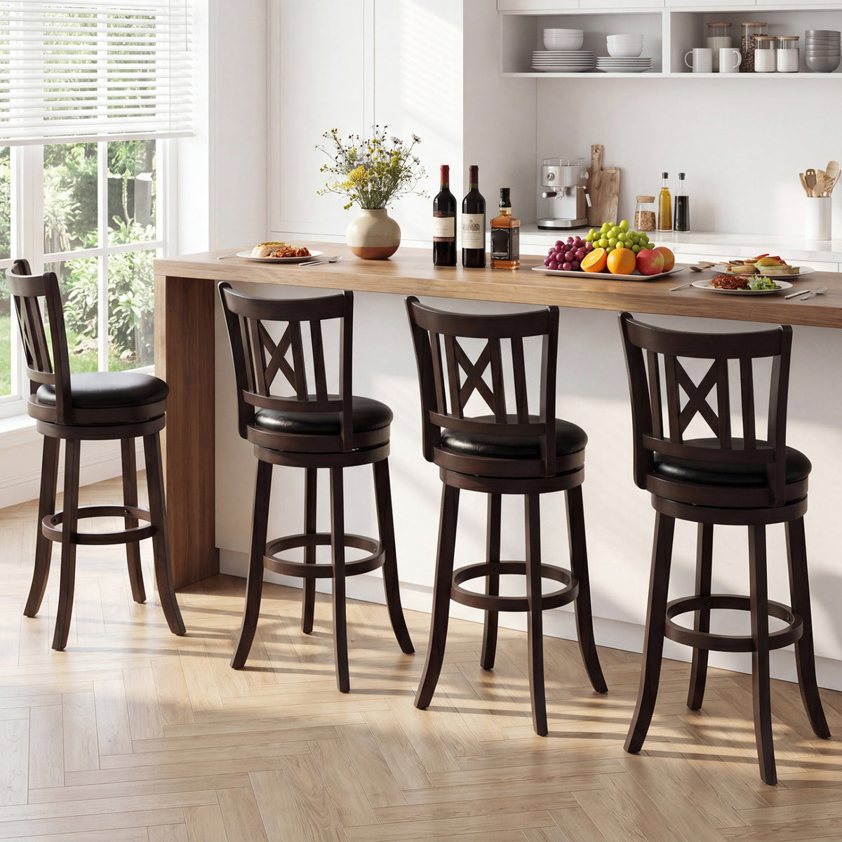 Set of 4 Bar Stools Swivel Bar Chairs with Hollowed Backrest and Footrest-26/Footrest-30 inches