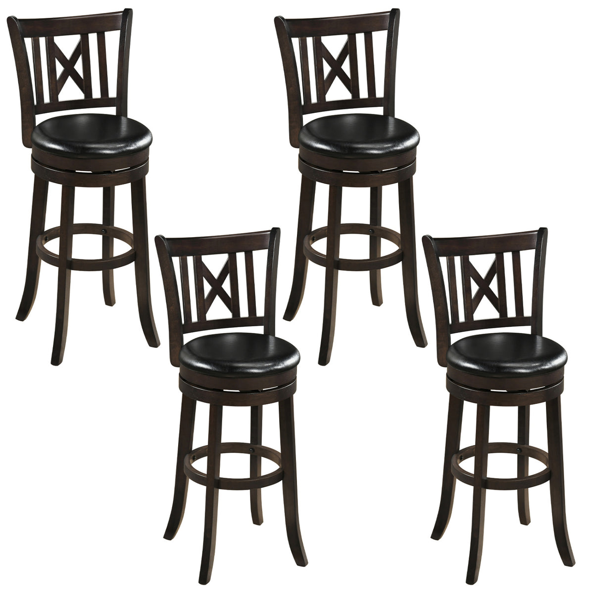 Set of 4 Bar Stools Swivel Bar Chairs with Hollowed Backrest and Footrest-26/Footrest-30 inches