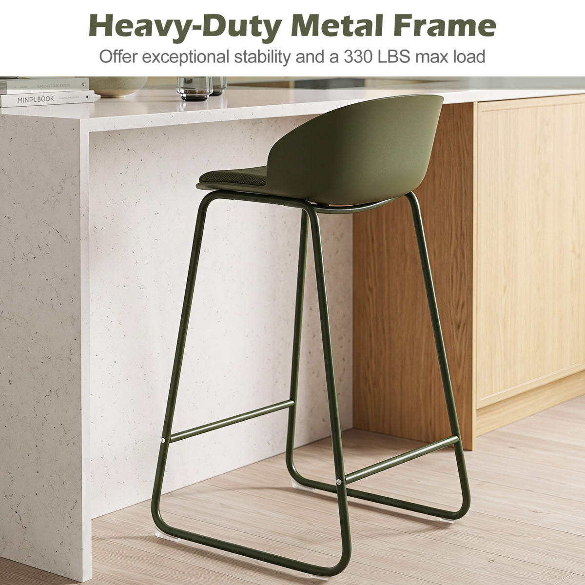 Set of 4 Counter Height Bar Stools with Curved Backrest and Metal Frame for Kitchen Dining
