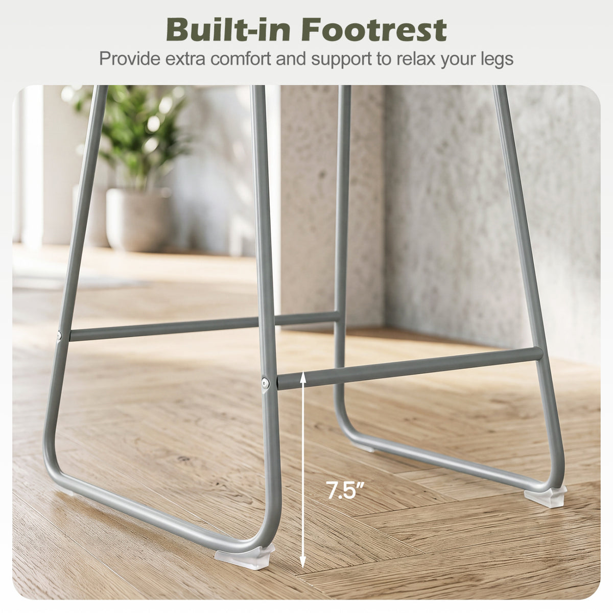 Set of 4 Counter Height Bar Stools with Curved Backrest and Metal Frame for Kitchen Dining