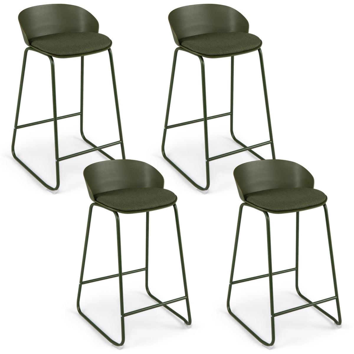 Set of 4 Counter Height Bar Stools with Curved Backrest and Metal Frame for Kitchen Dining