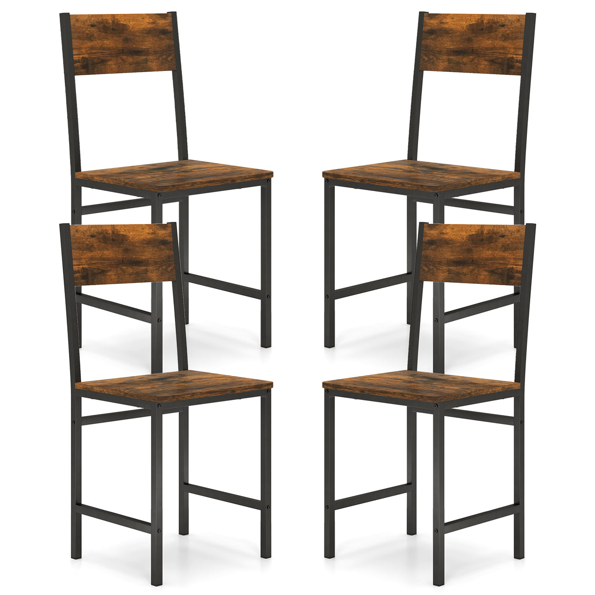 Set of 4 Dining Chairs with Metal Legs and Slanted Back