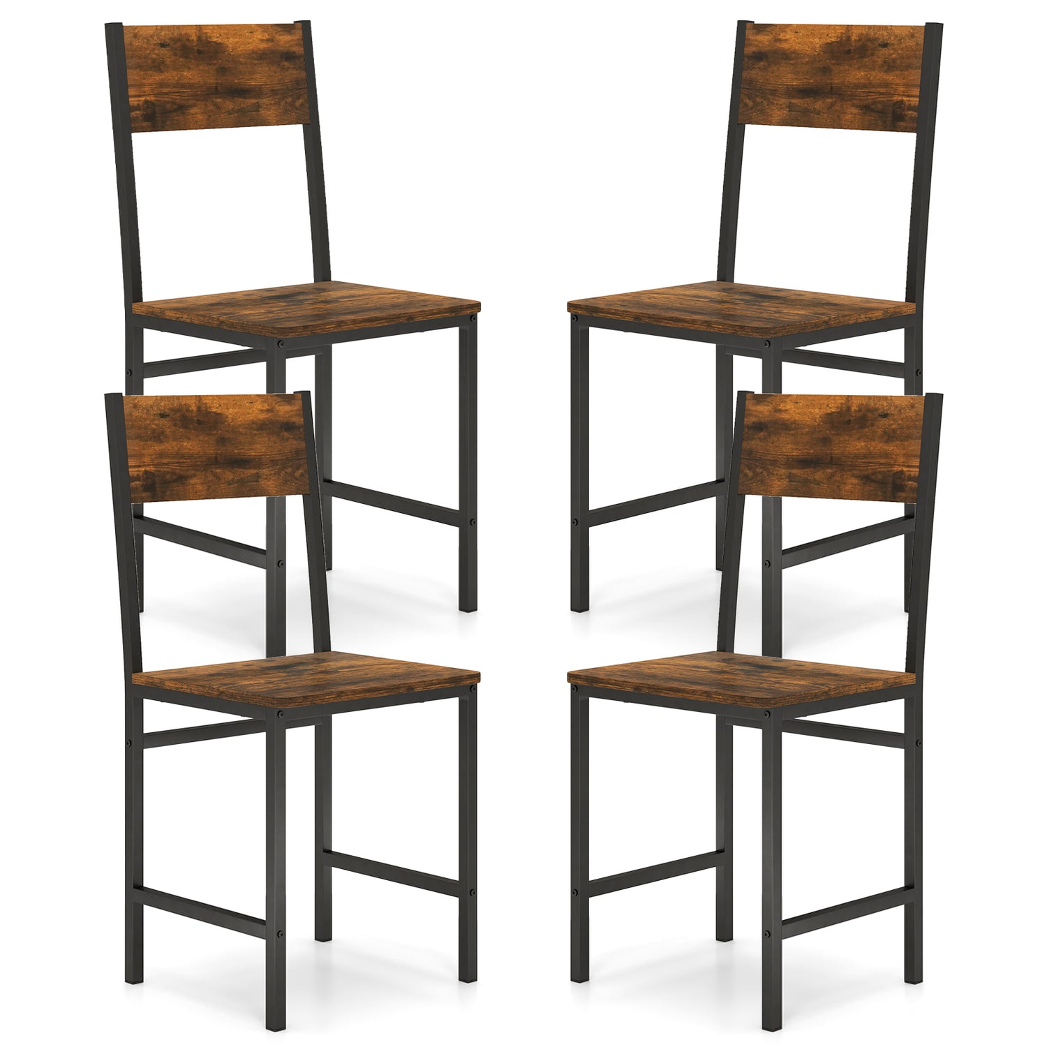 Set of 4 Dining Chairs with Metal Legs and Slanted Back