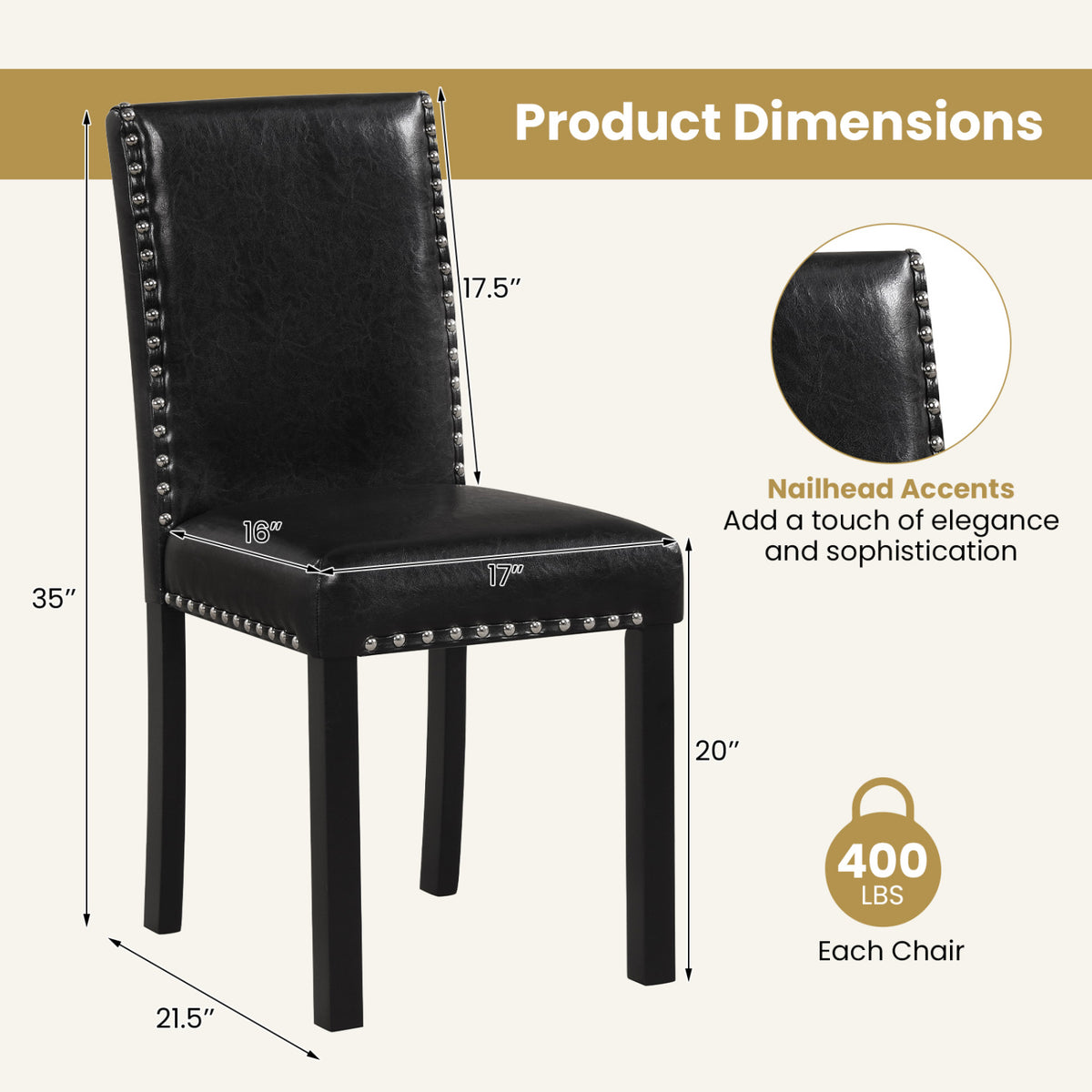 Set of 2/4 Dining Chairs with Solid Rubber and Wood Legs