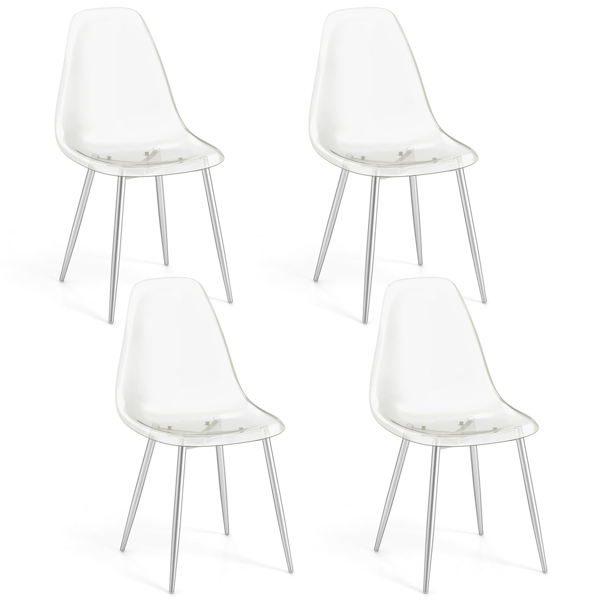 Set of 4 Dining Chairs Modern Plastic Shell Side Chair with Clear Seat and Wood Legs