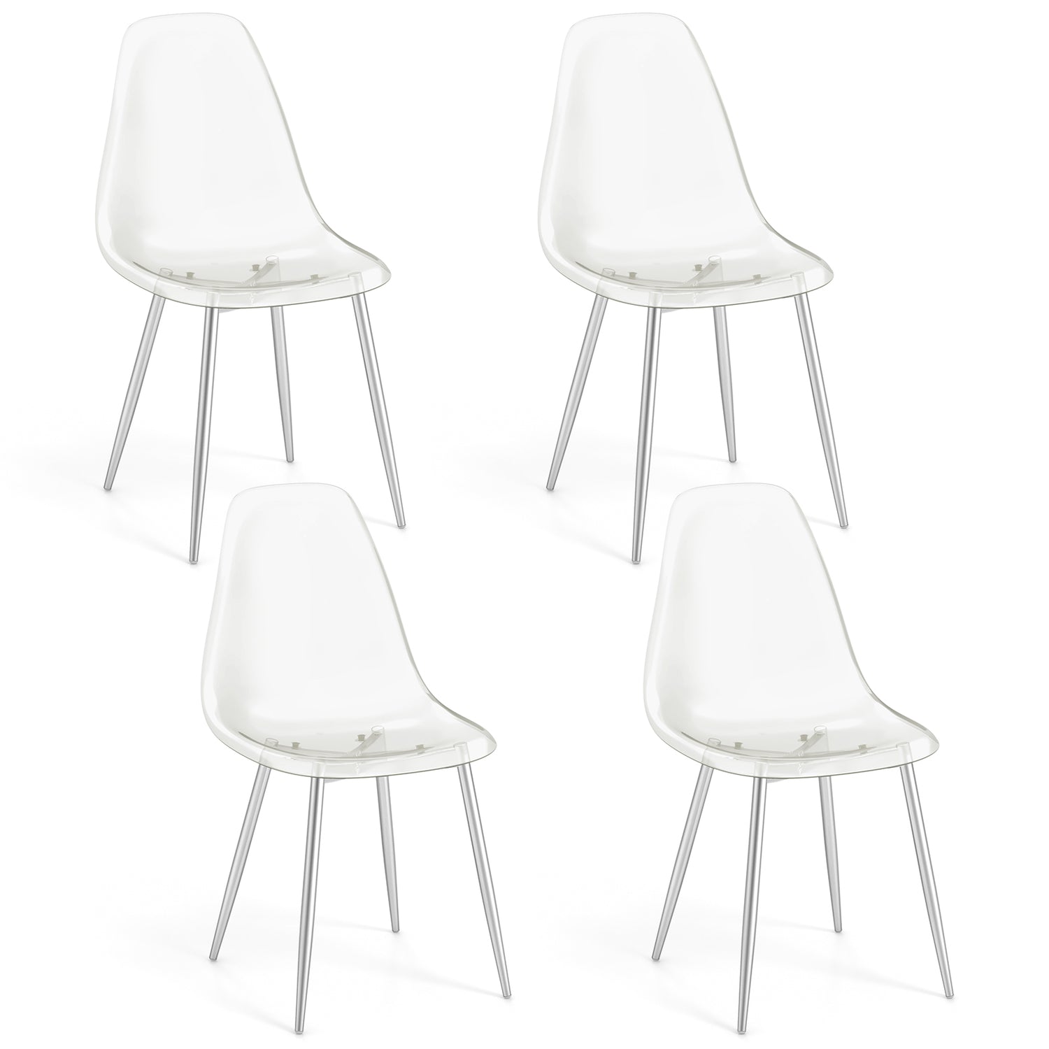 Set of 4 Dining Chairs Modern Plastic Shell Side Chair with Clear Seat and Wood Legs