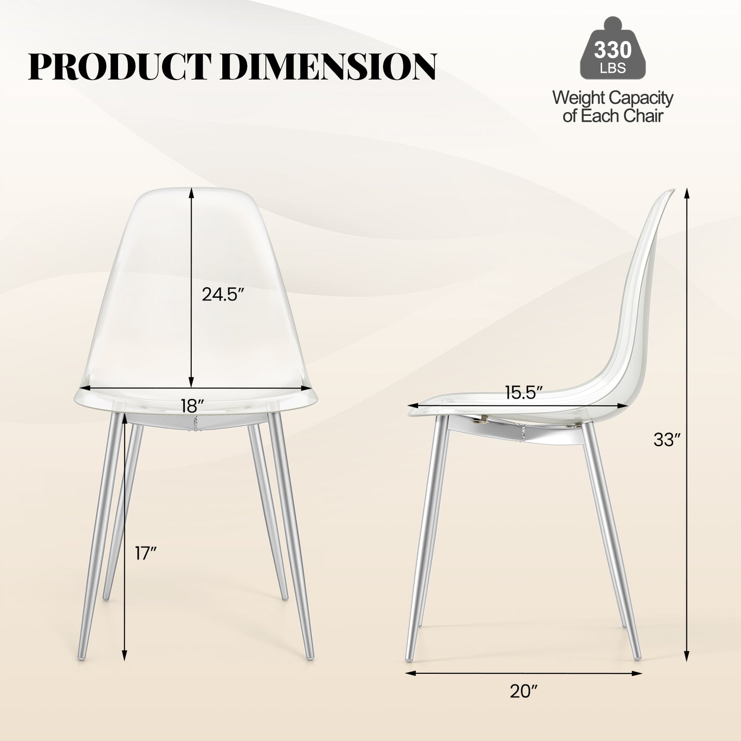 Set of 4 Dining Chairs Modern Plastic Shell Side Chair with Clear Seat and Wood Legs