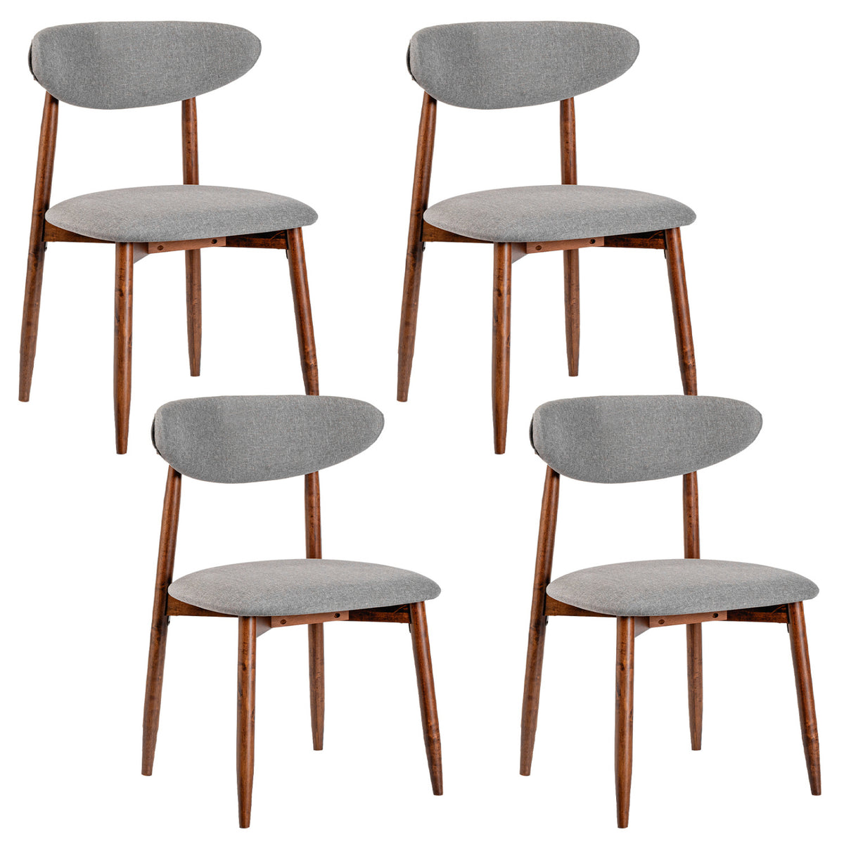 Set of 4 Fabric Upholstered Dining Chairs with Curved Backs