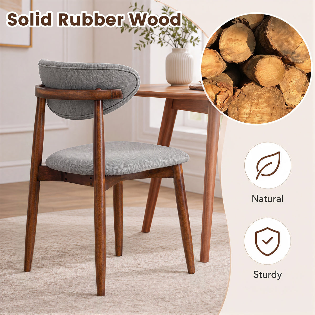 Set of 4 Fabric Upholstered Dining Chairs with Curved Backs